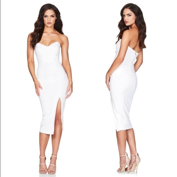 Nookie Solid Bella Strapless Side Slit Jersey Midi Dress - Picture 1 of 11